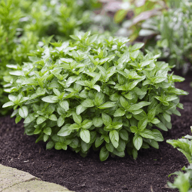 Dwarf Greek Basil herb growing in a garden